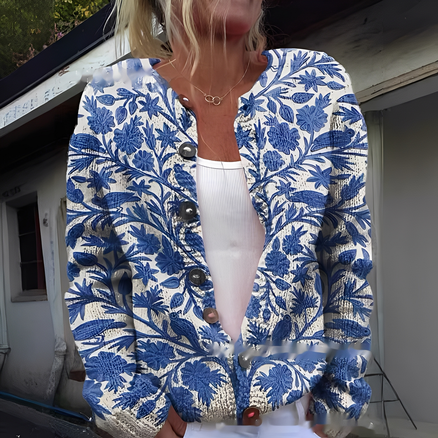 Wilda - Cardigan stil deosebit, cald, cu model floral pentru femei