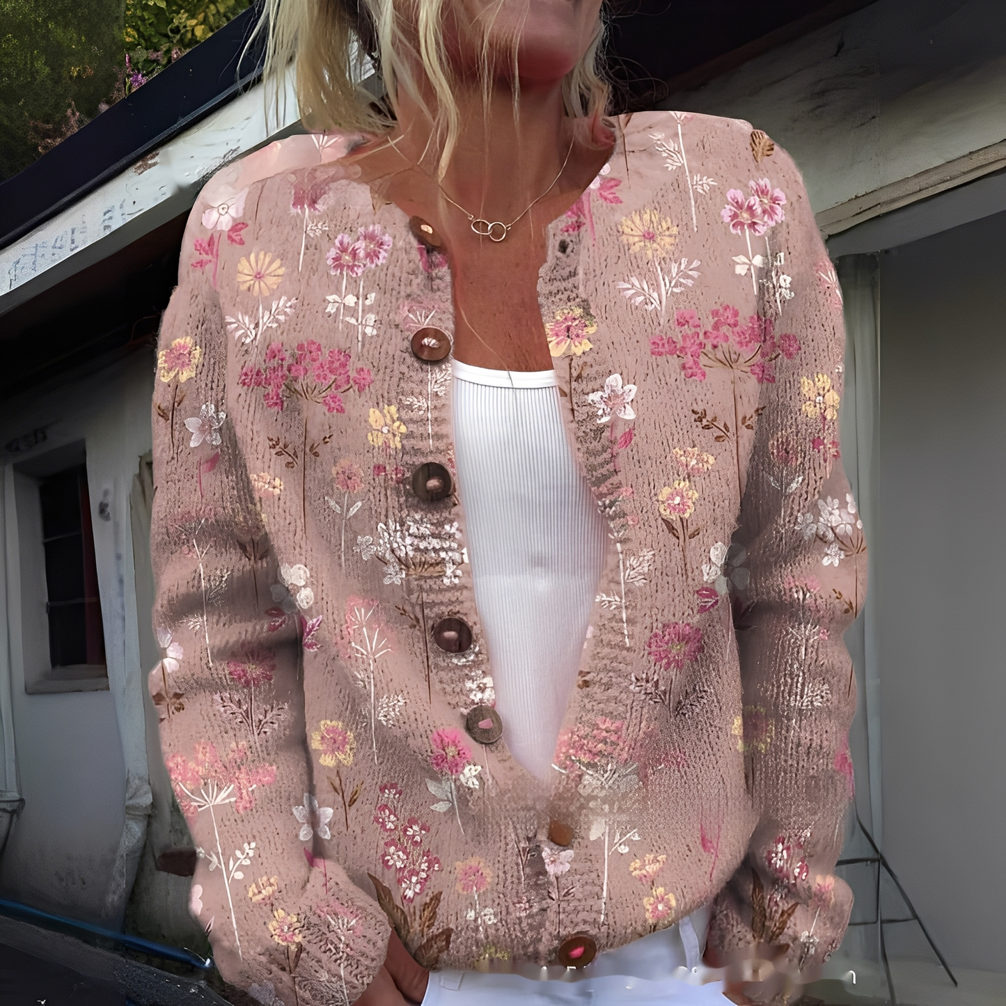 Wilda - Cardigan stil deosebit, cald, cu model floral pentru femei