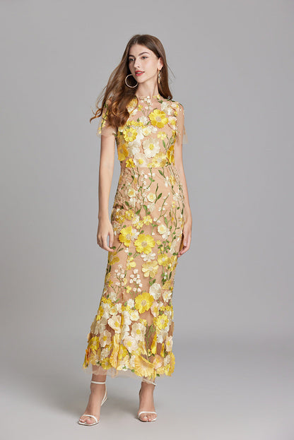 Andrea – Rochie maxi transparentă cu broderie delicată