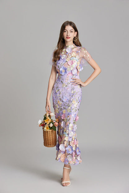 Andrea – Rochie maxi transparentă cu broderie delicată