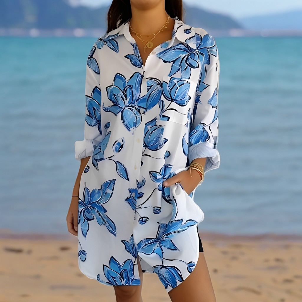 Hollie - Rochie cămașă clasică cu print pentru femei