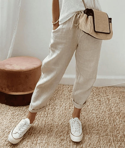 Bella – Pantaloni chic din amestec de bumbac și in