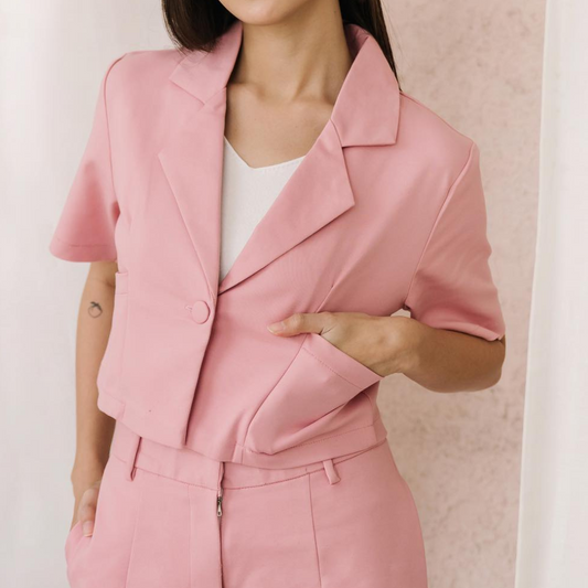 Blazer Roz Chic cu Mâneci Scurte