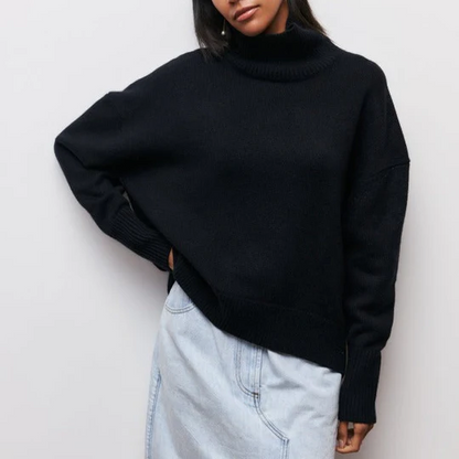 Hortencia - Pulover oversized cu guler înalt din bumbac