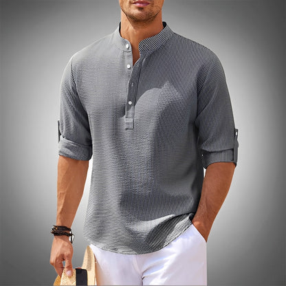 Adriennes - Cămașă pentru bărbați cu guler cu nasturi, confortabilă