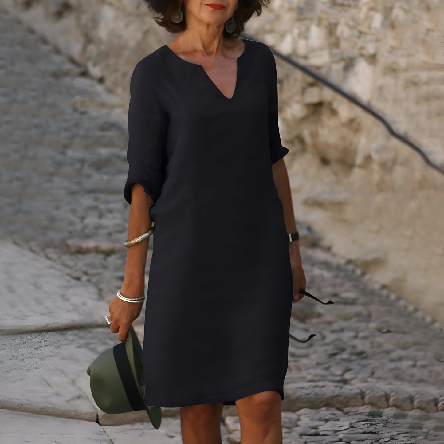 Corinne - Rochie de vară simplă cu decolteu în V pentru femei