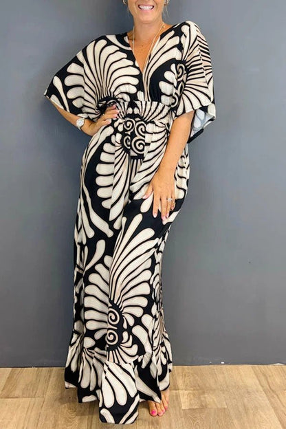 Elvira - Overall vintage cu model floral și mâneci cu volane