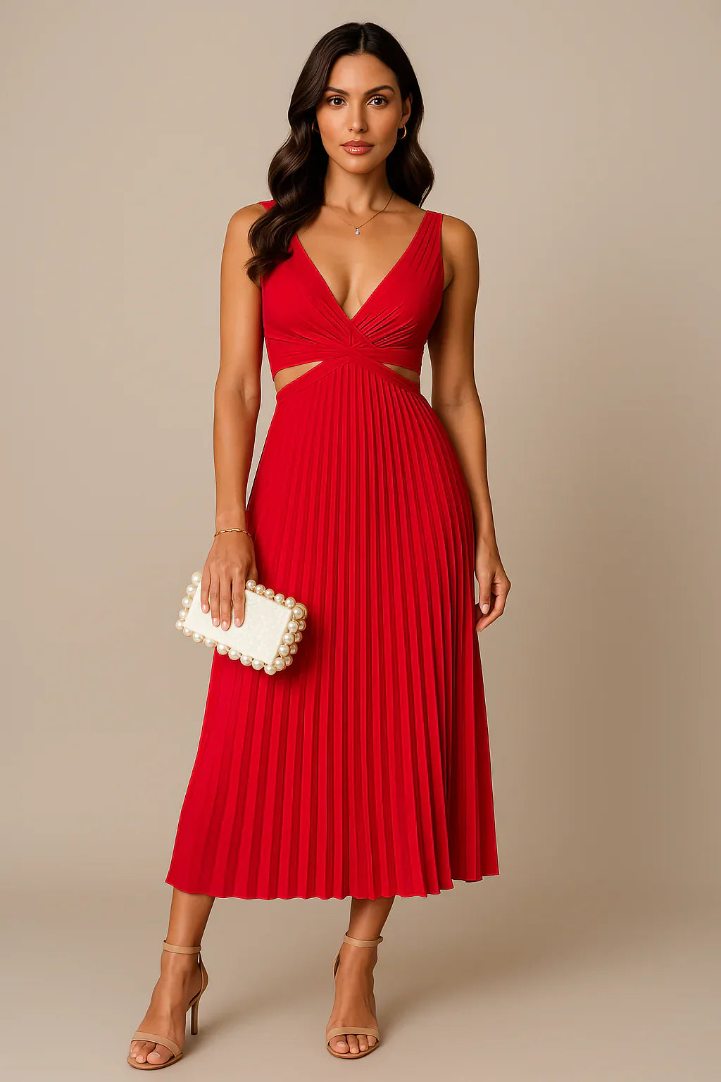 Arya - Elegantă Rochie Midi cu Pliuri pentru Femei