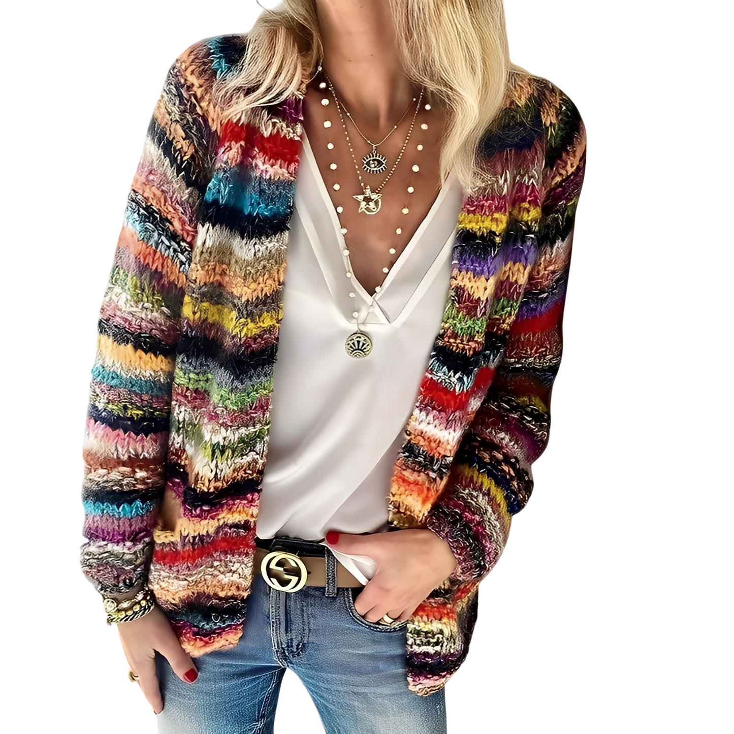 Deonne - Cardigan casual, multicolor pentru femei