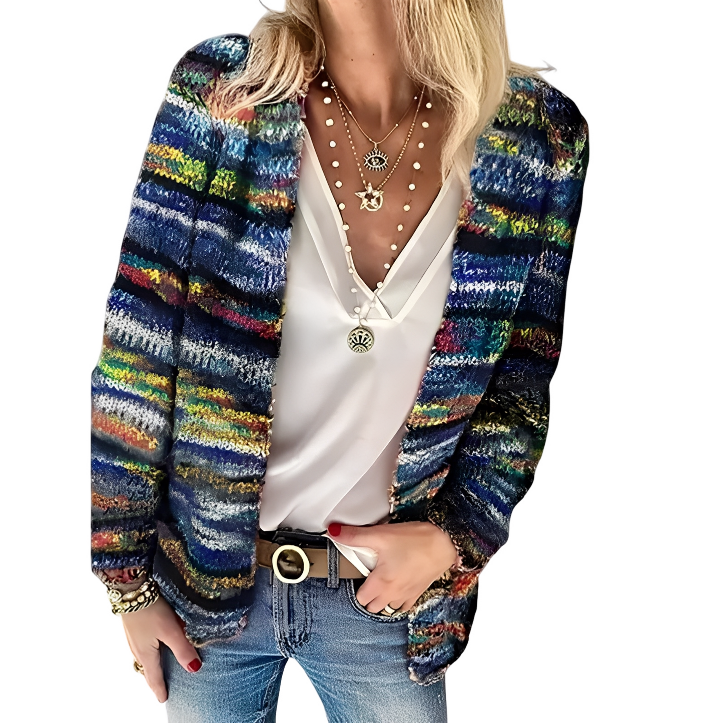 Deonne - Cardigan casual, multicolor pentru femei