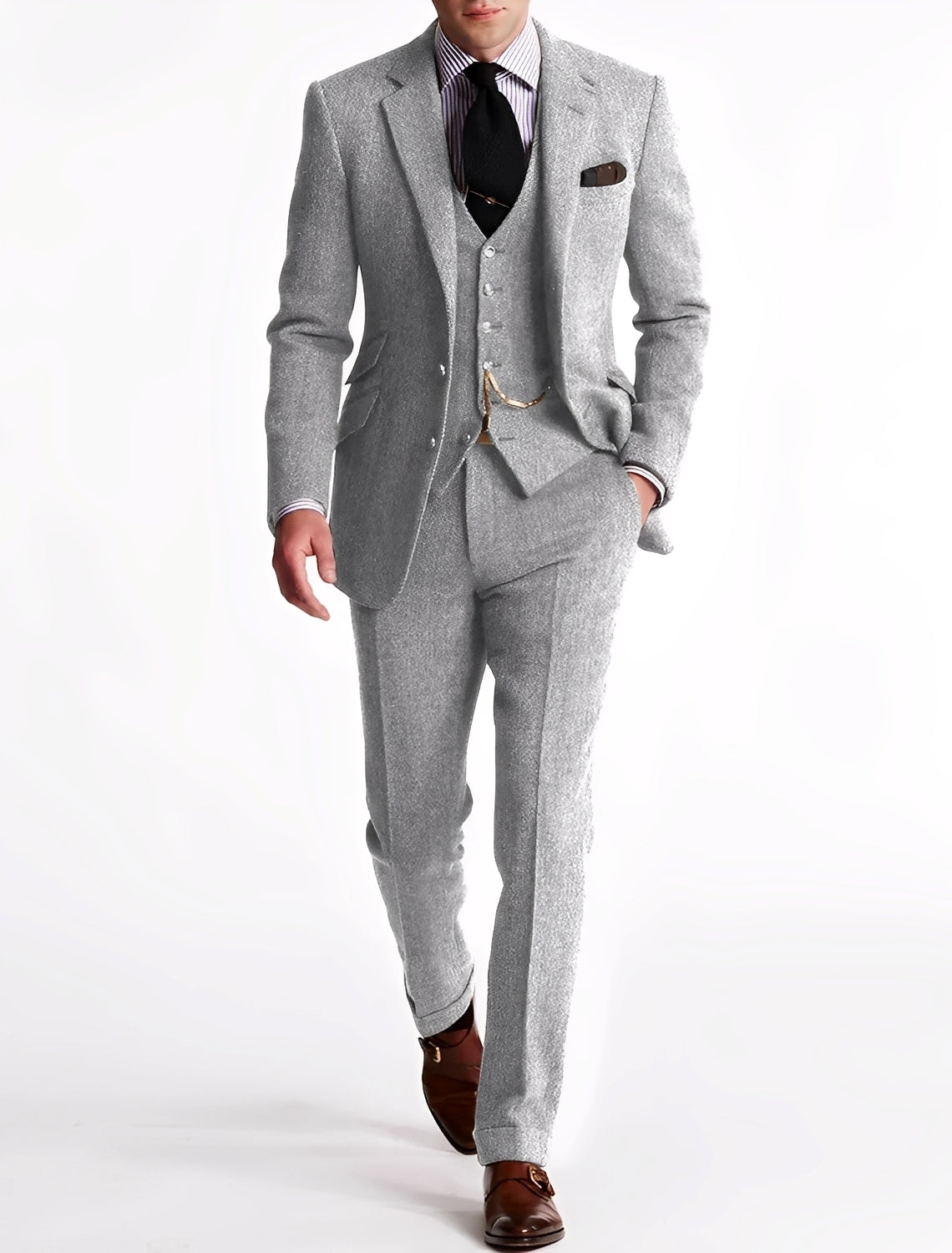 Desmond - Tuxedo formal din tweed în trei piese pentru bărbați