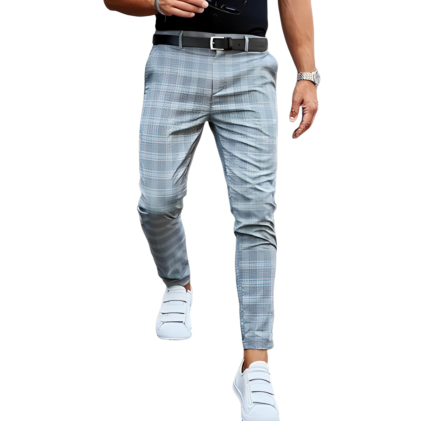 Deacon - Pantaloni Slim-Fit Casual cu Carouri pentru Bărbați