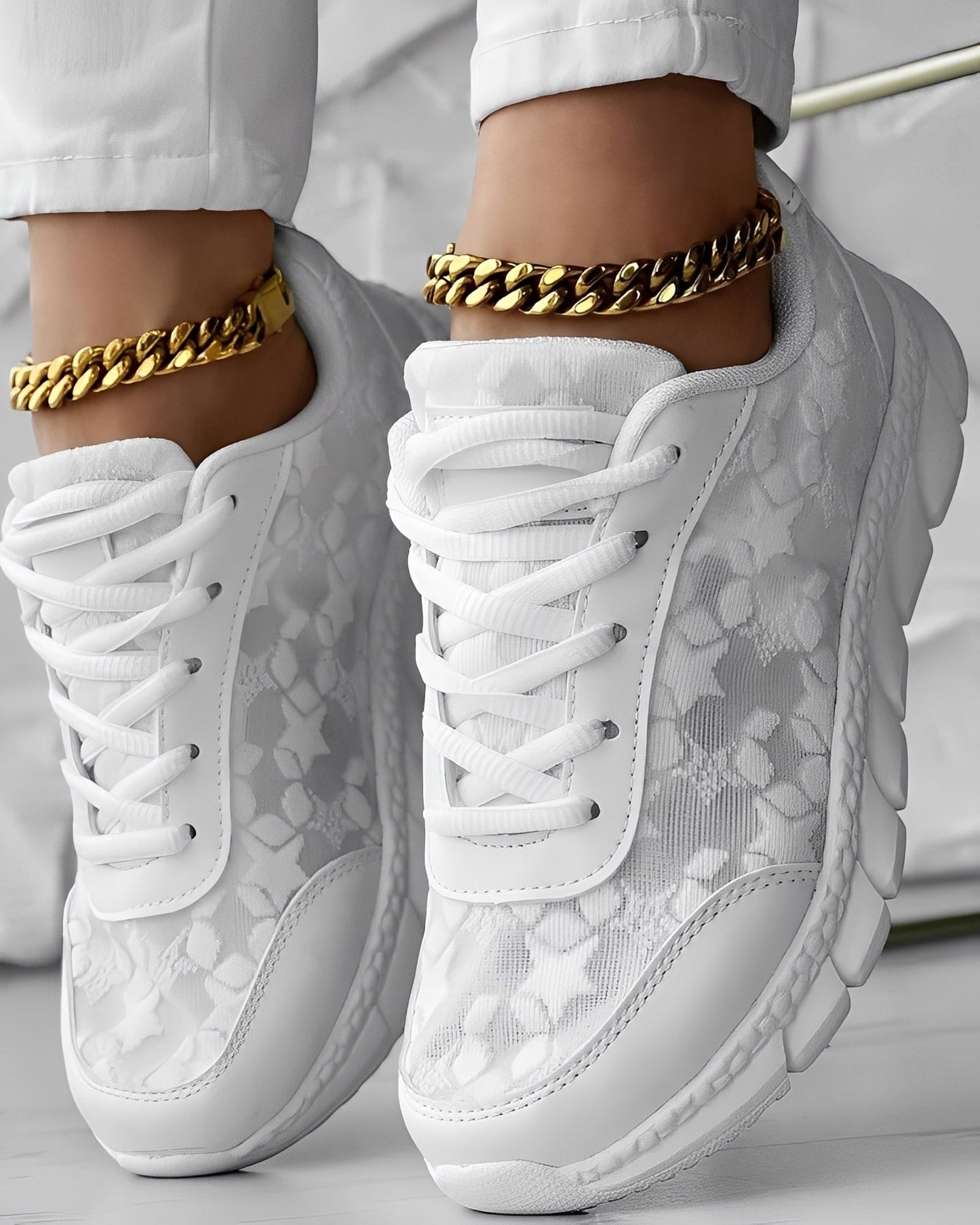 Elisabeth - Sneakers casual, respirabili, cu model floral pentru femei