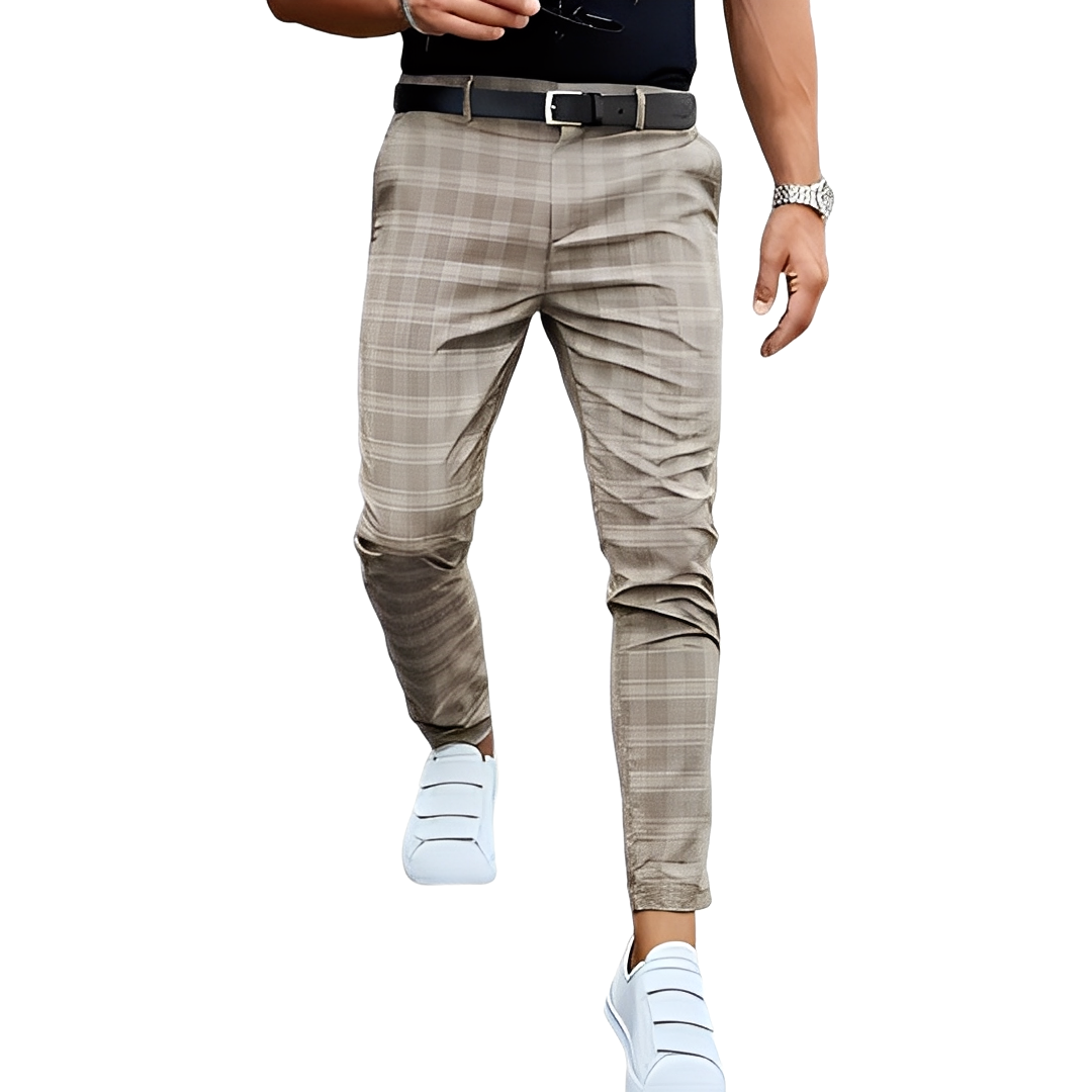 Deacon - Pantaloni Slim-Fit Casual cu Carouri pentru Bărbați