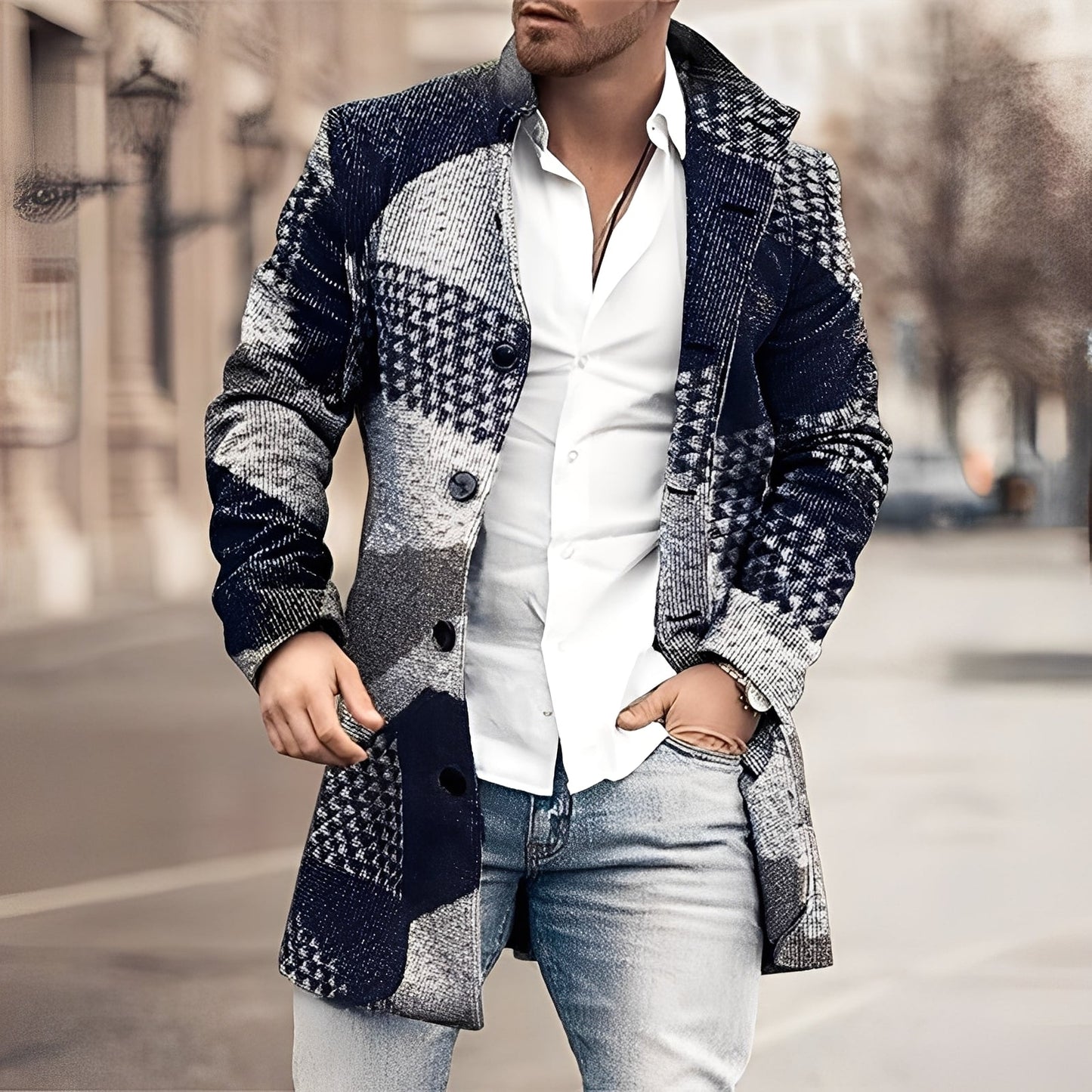 Luke - Manta lungă stilată din tweed pentru bărbați