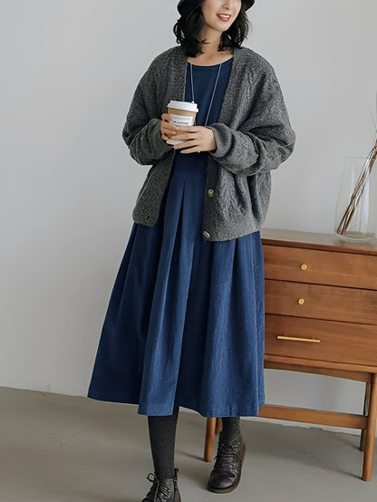Shyanne - Rochie casual, lejeră din cord cu buzunare pentru femei