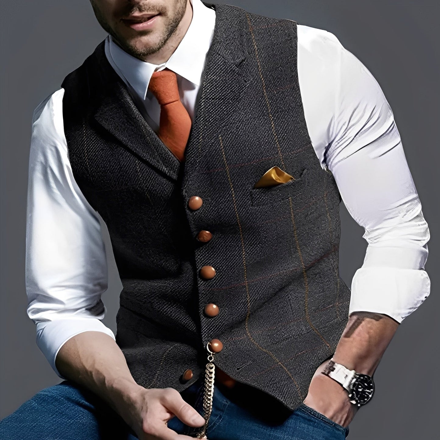 Arnold - Elegantă vestă îngustă cu model în carouri pentru bărbați