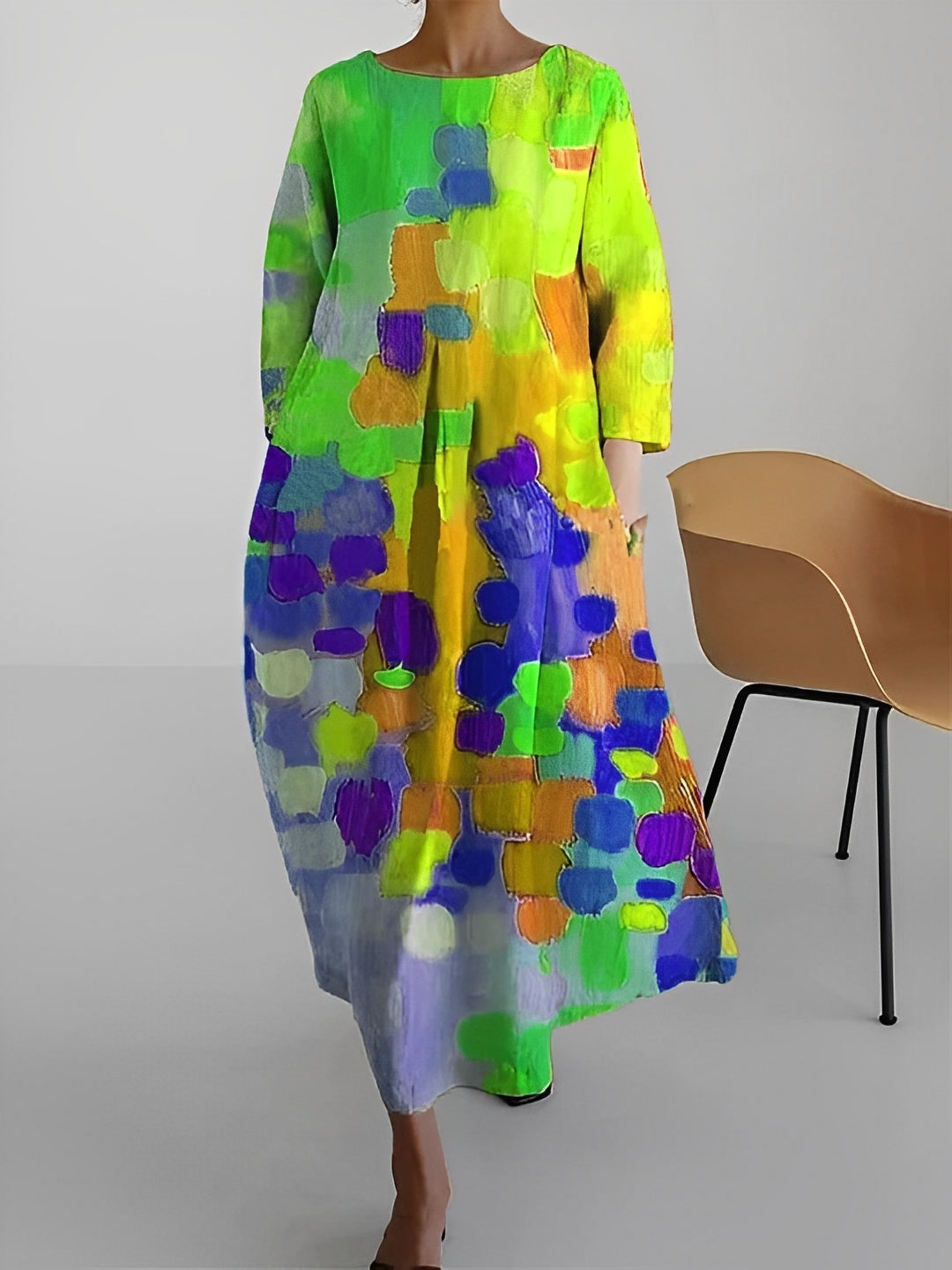 Claudia - Rochie multicoloră cu mâneci scurte pentru femei