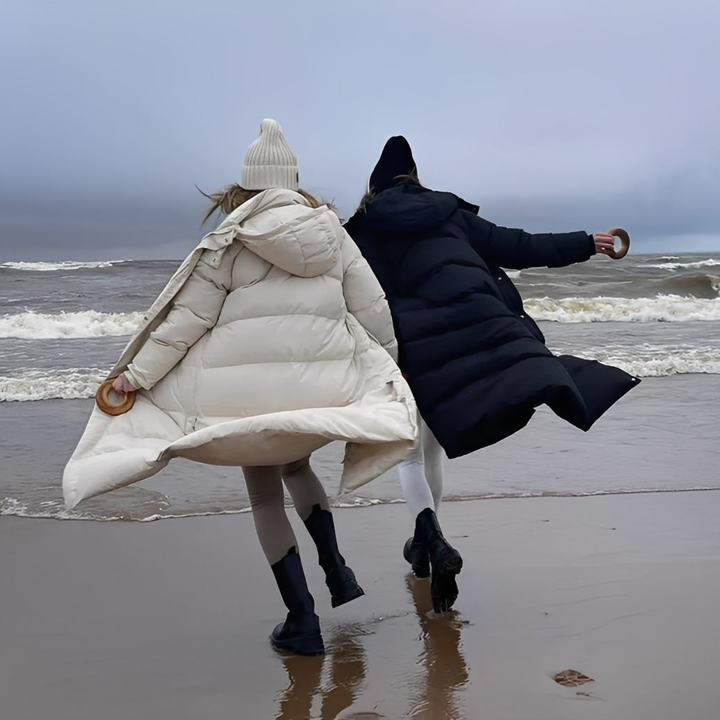 Jacquelyn - Jachetă lungă stilată cu glugă pentru femei