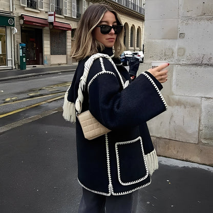 Amilia - Stilată, lejeră jachetă de lână cu eșarfă pentru femei