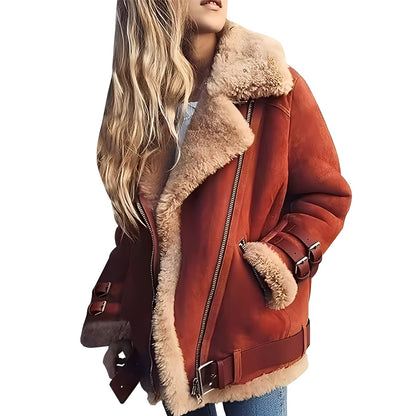Jessie - Jachetă biker caldă din lână cu fermoar pentru femei