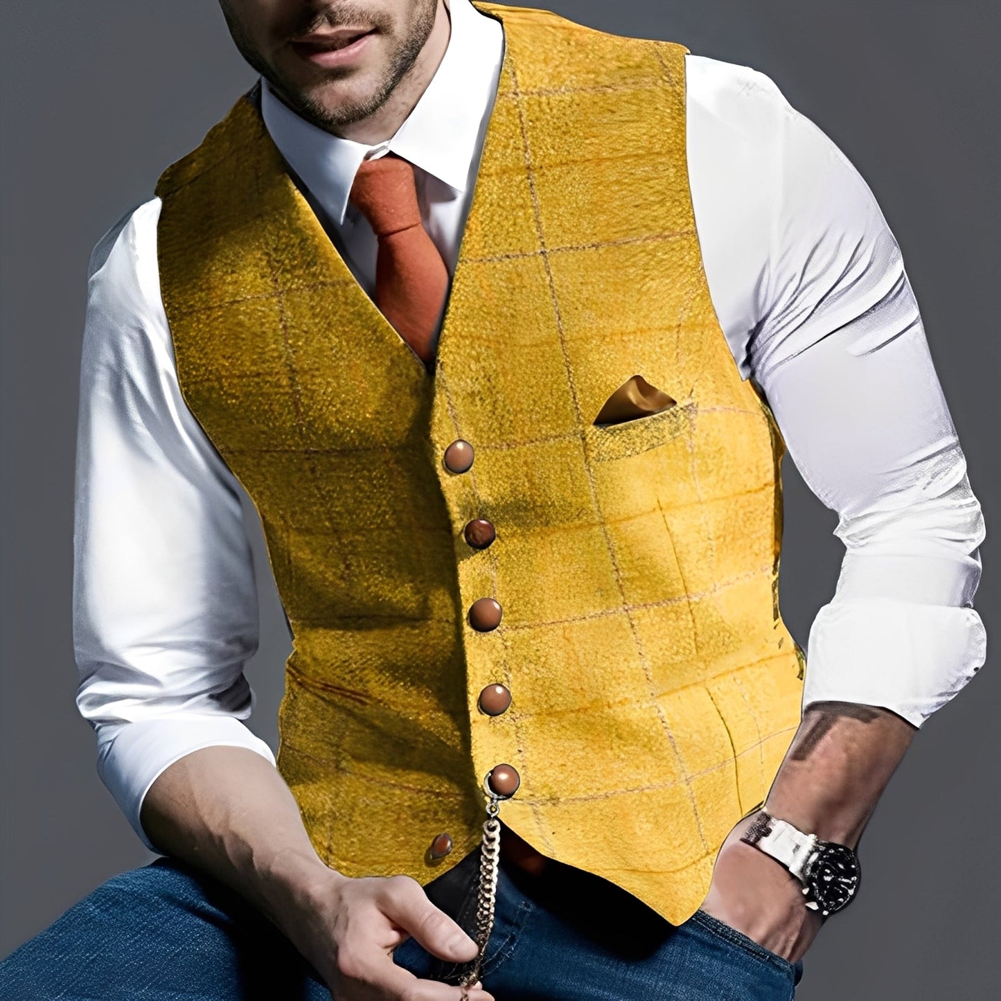 Arnold - Elegantă vestă îngustă cu model în carouri pentru bărbați