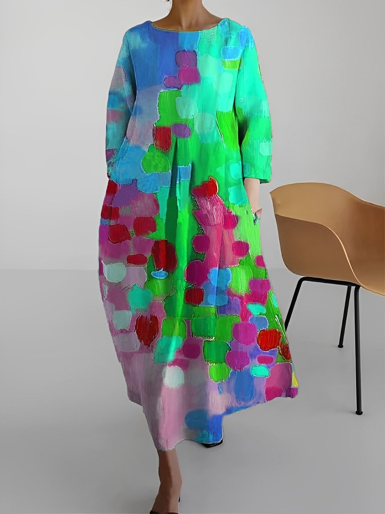 Claudia - Rochie multicoloră cu mâneci scurte pentru femei