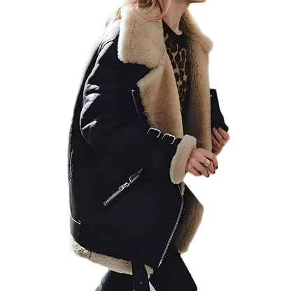 Jessie - Jachetă biker caldă din lână cu fermoar pentru femei