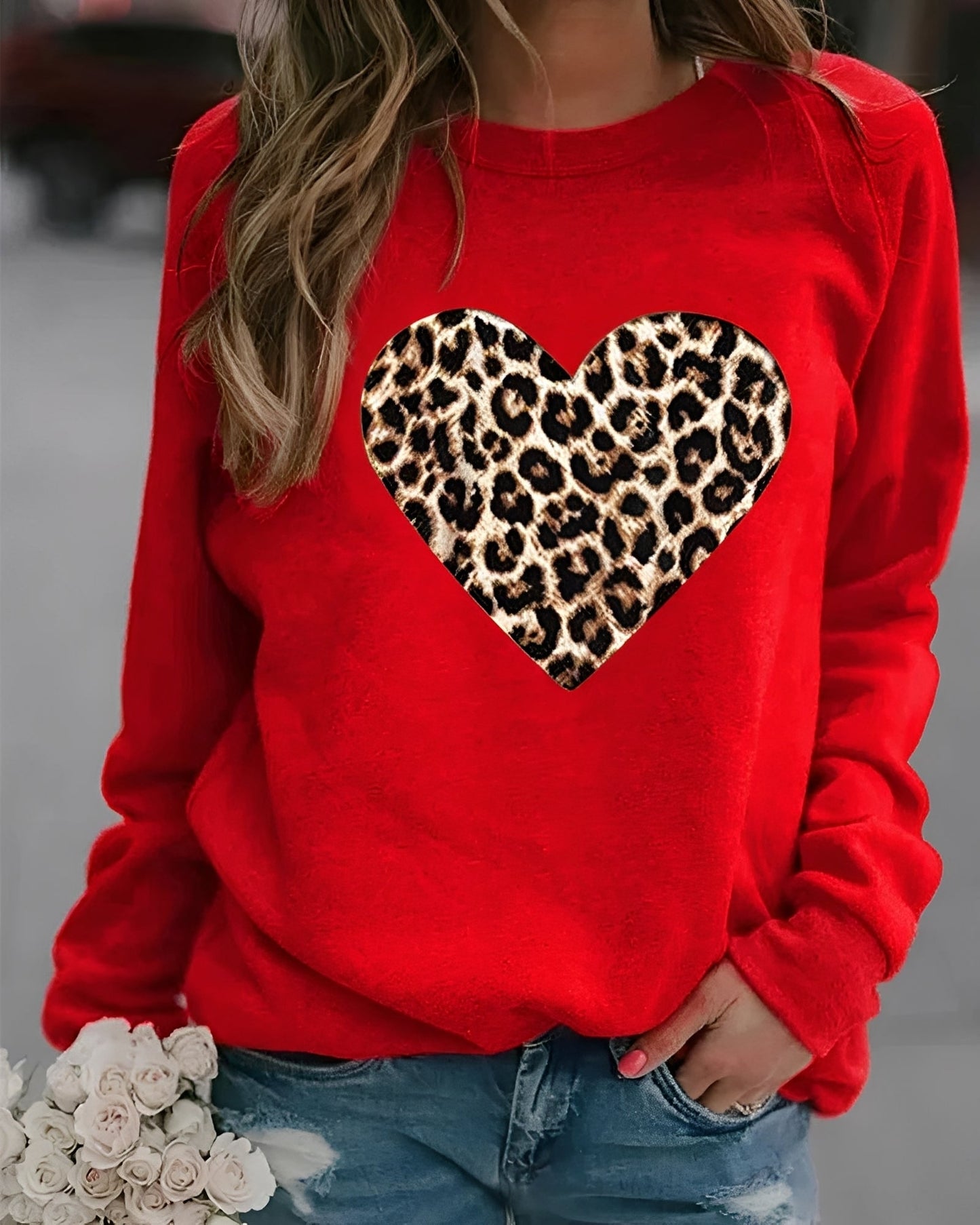 Daniella - Pulover lejer cu model inimioare pentru femei