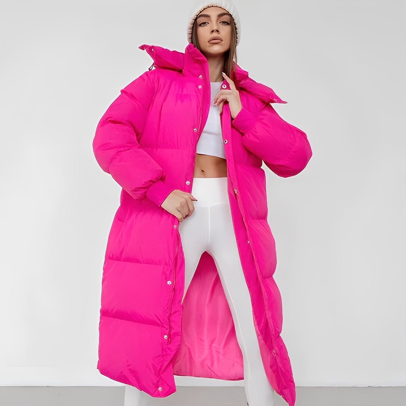 Jacquelyn - Jachetă lungă stilată cu glugă pentru femei