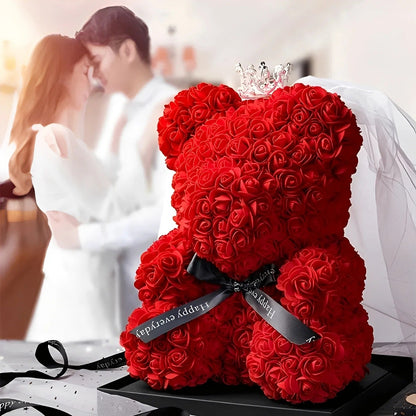Teddie - Ursuleț romantic din trandafiri cu cutie cadou cu LED pentru Ziua Îndrăgostiților