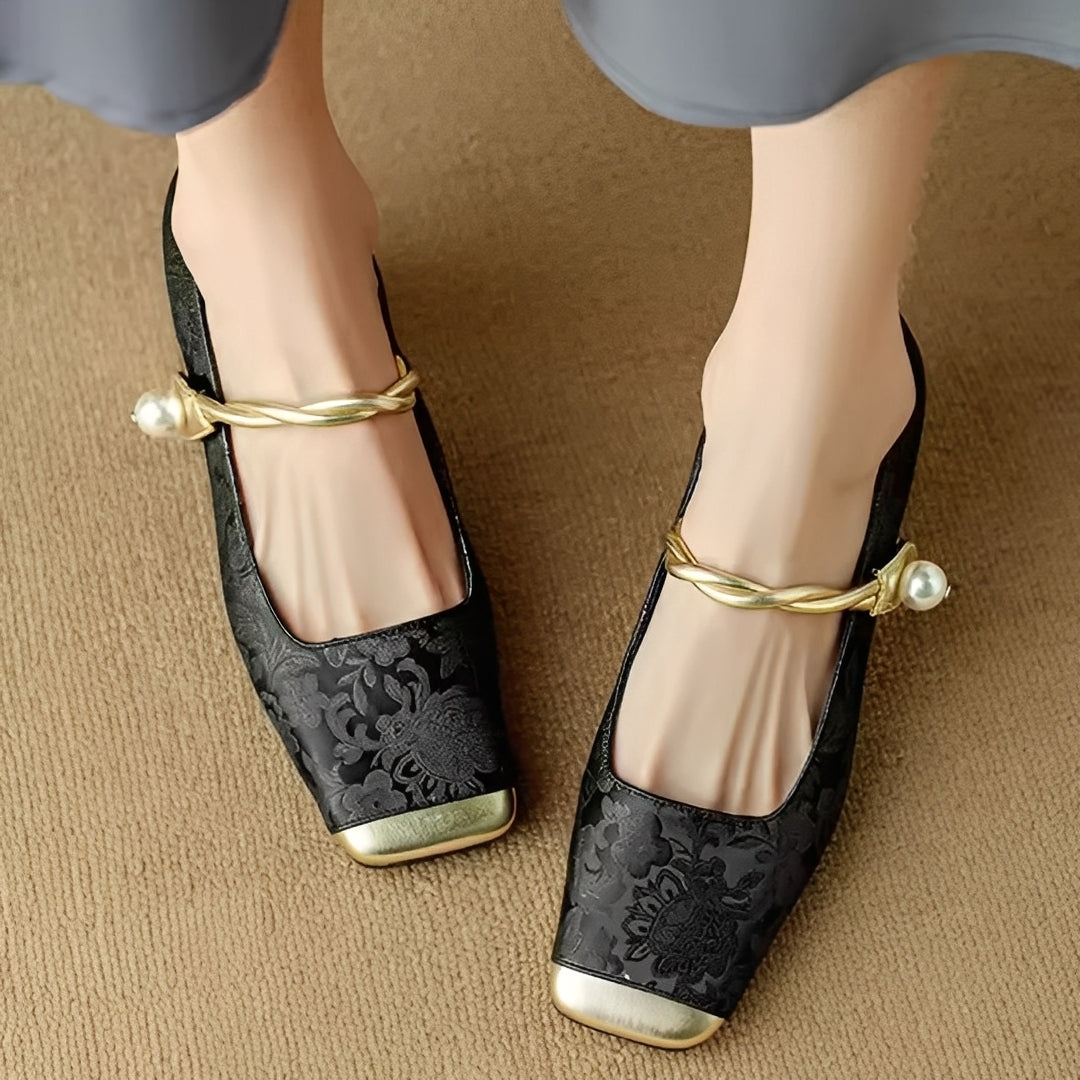 Evelyn - Elegante sandale din mătase embosată cu toc pentru dame