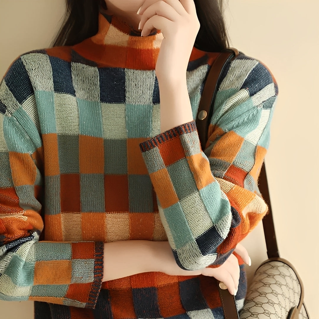 Becca - Pulover cu guler înalt patchwork stilat pentru femei