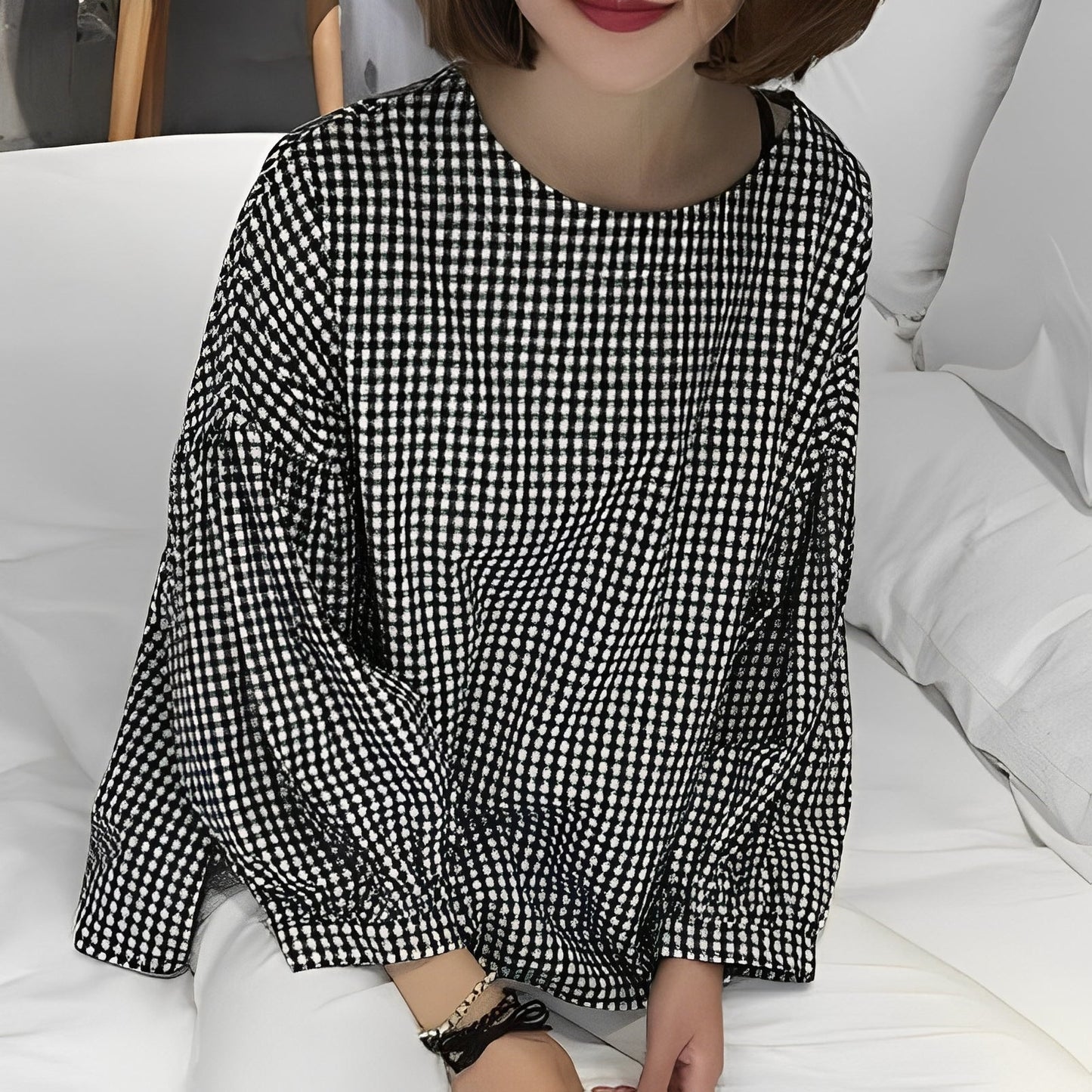 Tahlia - Cămașă casual cu carouri și design asimetric pentru femei