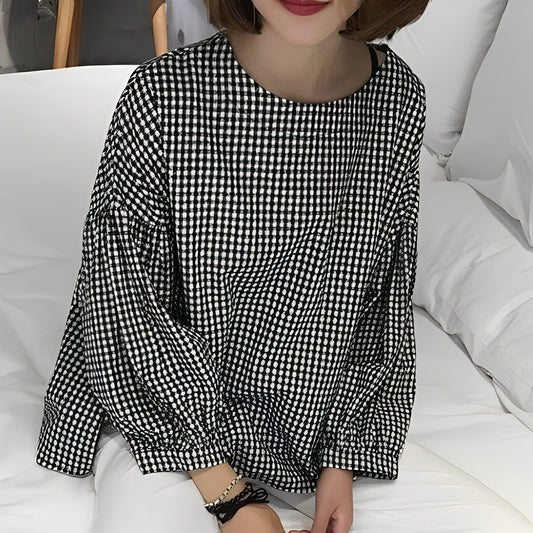 Tahlia - Cămașă casual cu carouri și design asimetric pentru femei