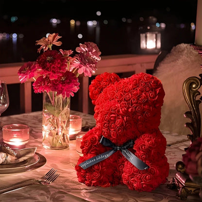 Teddie - Ursuleț romantic din trandafiri cu cutie cadou cu LED pentru Ziua Îndrăgostiților