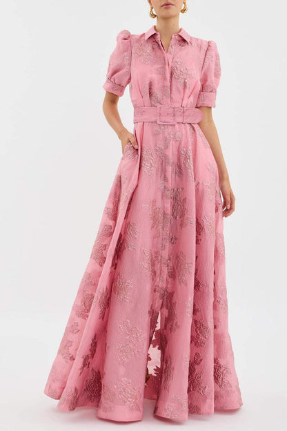 Lily - Rochie maxi elegantă în roz cu curea