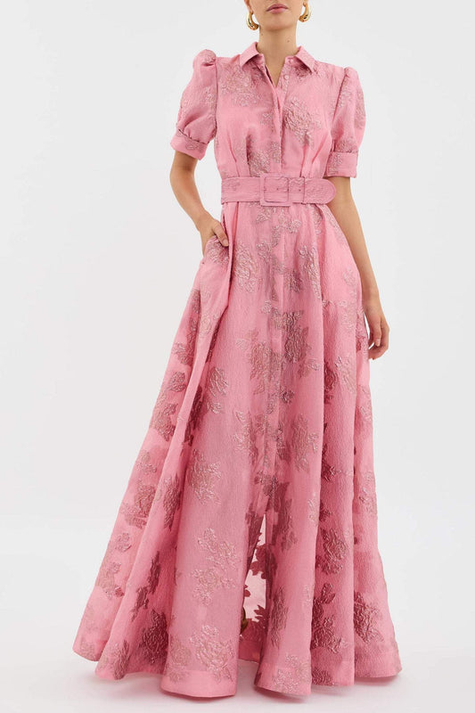Lily - Rochie maxi elegantă în roz cu curea