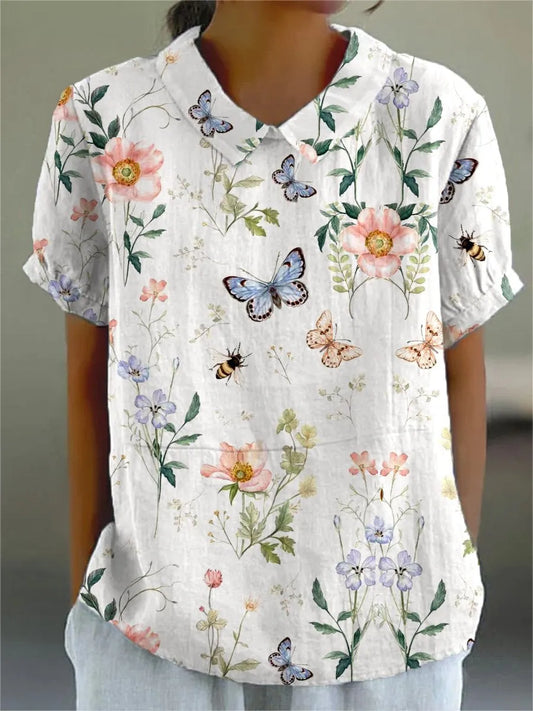 Hailey - Elegantă Bluza în Bumbac-In cu Imprimeu Floral