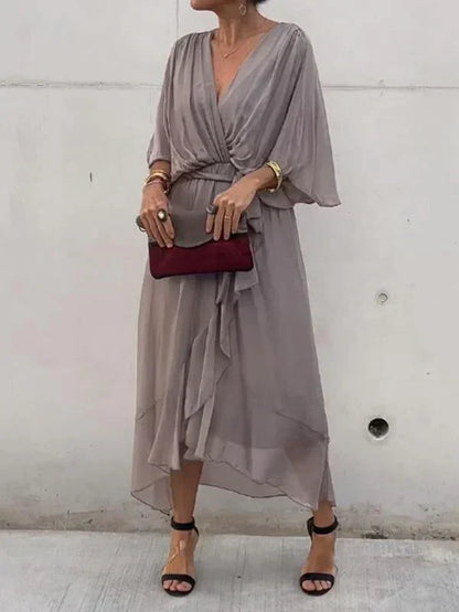 Kryziah - Elegant Rochie de Mătase cu Decolteu în V