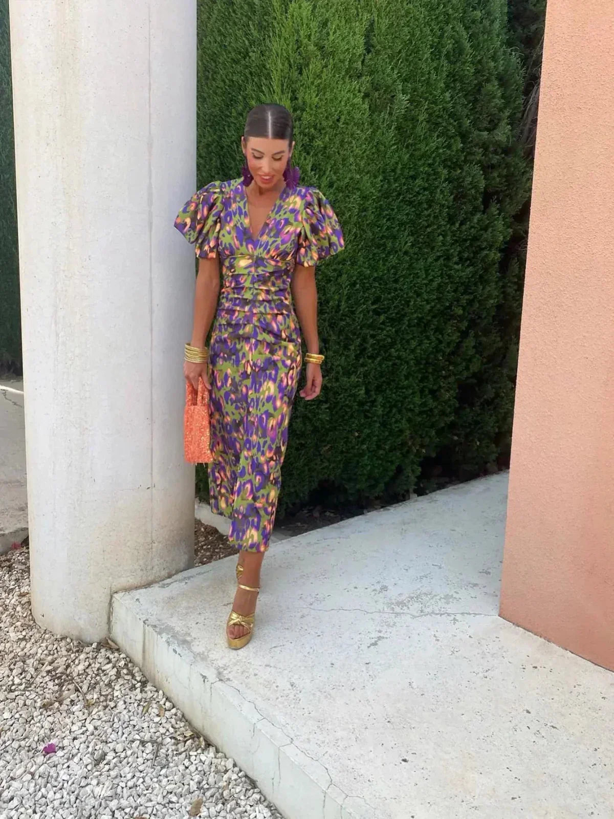 Glecy - Rochie Elegantă de Damă Mâneci Puf Farmec