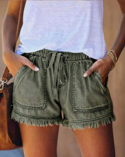 Viviana - Pantaloni scurți simpli din denim cu șnur
