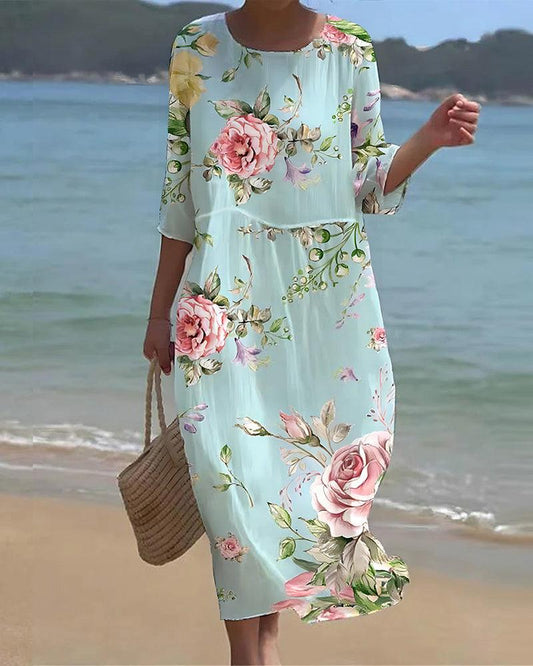 Miranda - Rochie florală elegantă cu acoperire pentru abdomen