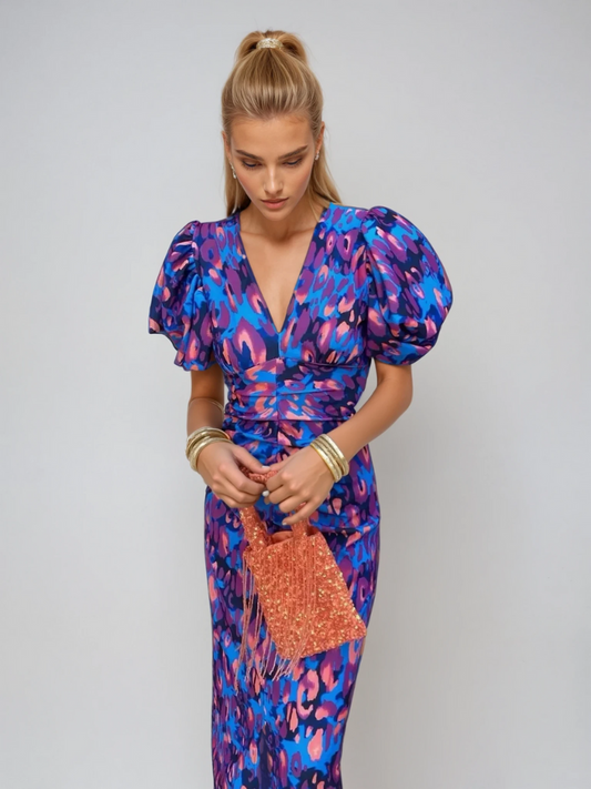Glecy - Rochie Elegantă de Damă Mâneci Puf Farmec