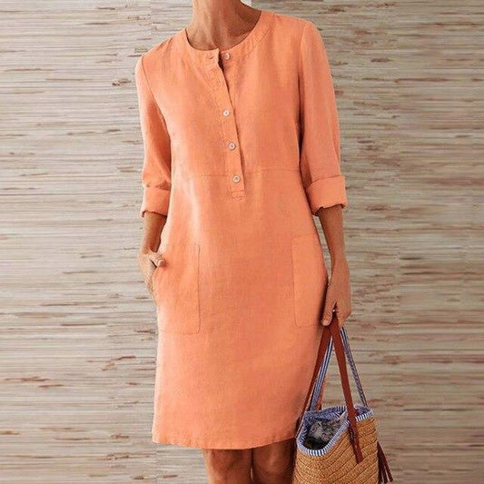 Raquel – Rochie cu mâneci lungi din bumbac și in