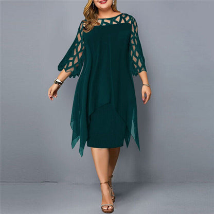 Elinor - Rochie midi stilată în mărime mare pentru femei
