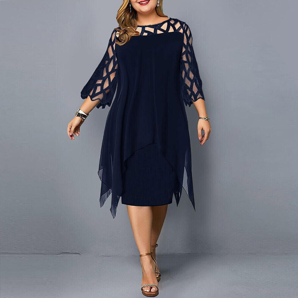Elinor - Rochie midi stilată în mărime mare pentru femei